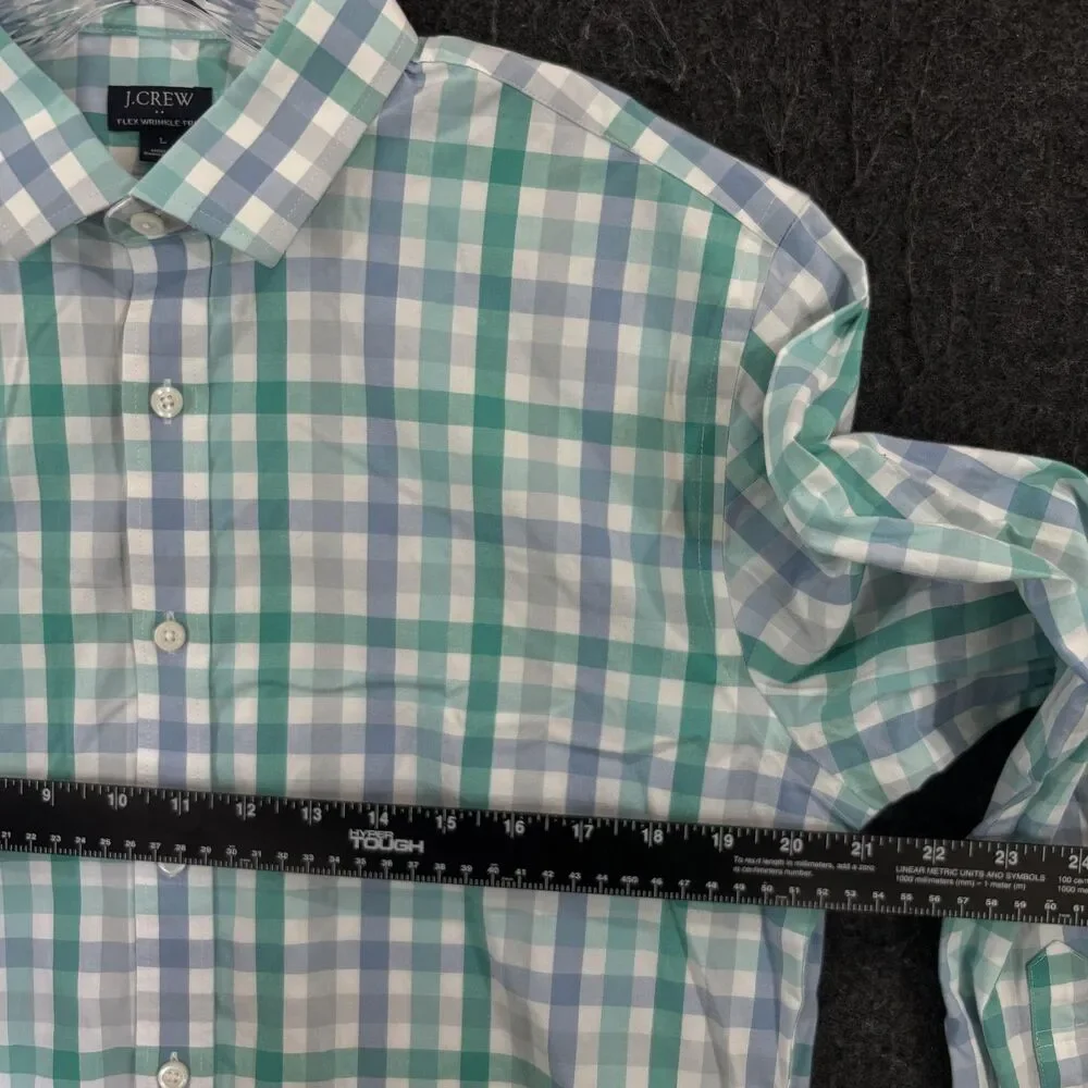 J.Crew Flex Wrinkle Free Shirt Men's Large Green Check Button Up Slim Stretch